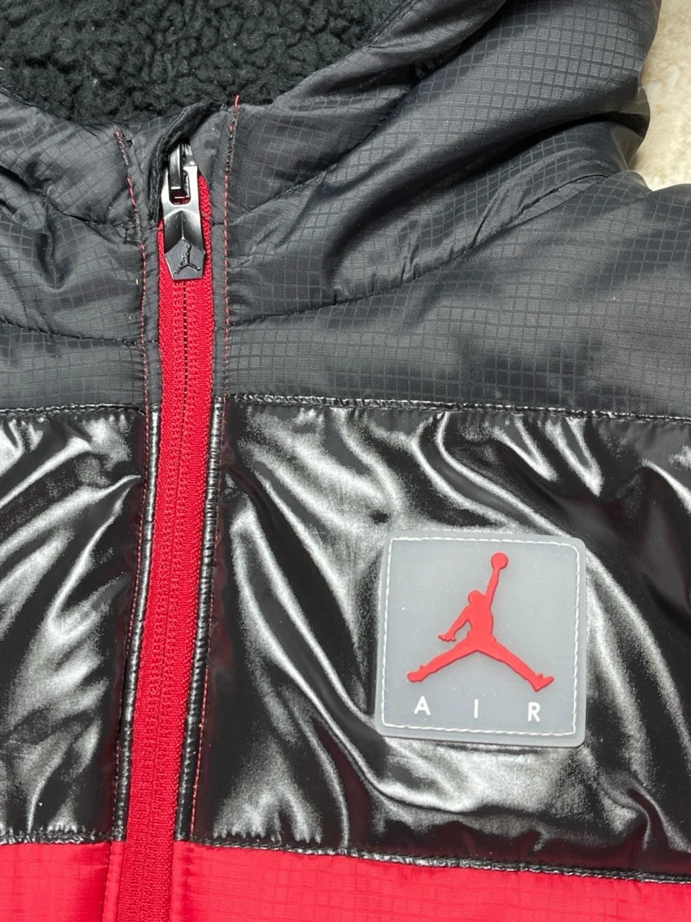 Jordan Red and Black Kids Puffer Jacket with Hood